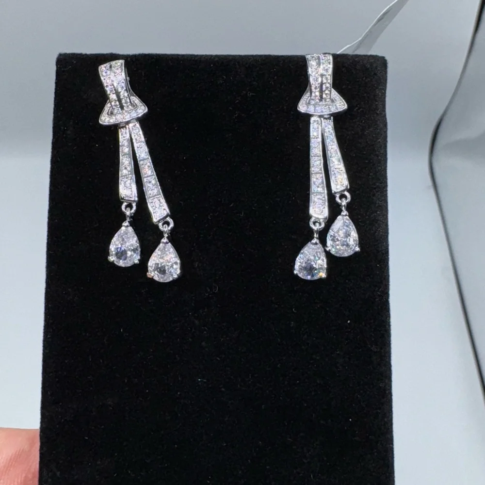 14k 4ct Pear Cut Dangle Earrings - Picture 10 of 11